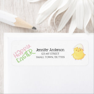 Cute Yellow Chick Happy Easter Pink Green Address