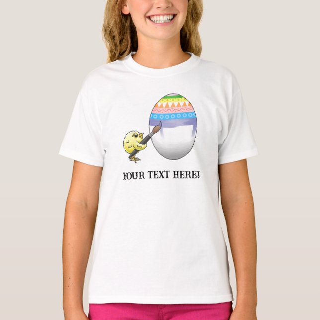 Cute Yellow chick paints a colourful Easter egg T-Shirt (Front)