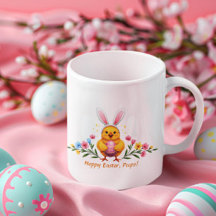 Cute Yellow Chick with Bunny Ears and Easter Egg Two-Tone Coffee Mug