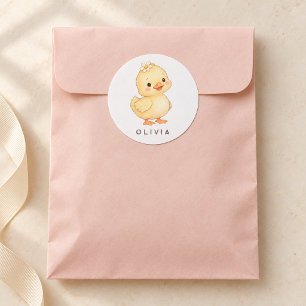 Cute Yellow Chick with Daisy Personalised Classic Round Sticker