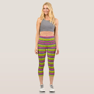 Cute yellow colourful stripes capri leggings