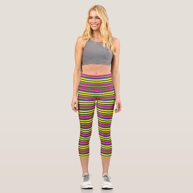 Cute yellow colourful stripes capri leggings (Front)