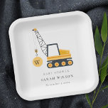 Cute Yellow Construction Crane Vehicle Baby Shower Paper Plate<br><div class="desc">If you need any further customisation please feel free to message me on yellowfebstudio@gmail.com.</div>