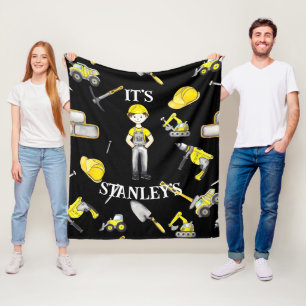 Cute Yellow Construction Truck Dump Fleece Blanket