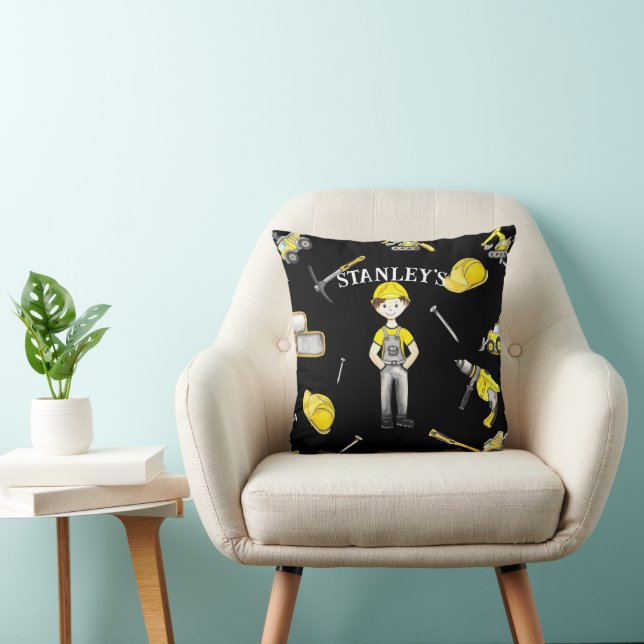 Cute Yellow Construction Truck Dump Name Cushion (Chair)