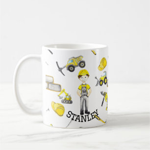 Cute Yellow Construction Truck Dump Pattern Coffee Mug