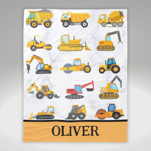 Cute Yellow Construction Vehicles  Fleece Blanket