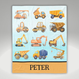 Cute Yellow Construction Vehicles Pattern Fleece Blanket