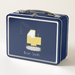 Cute Yellow Crane Illustration Custom Name Metal Lunch Box