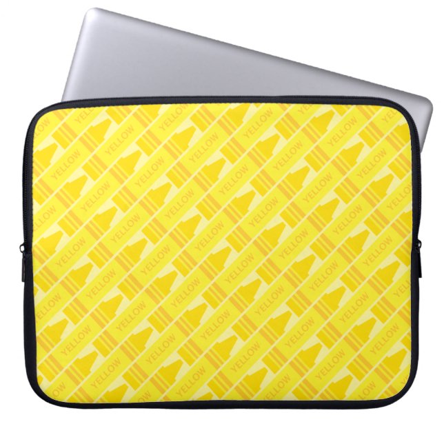 Cute Yellow Crayon Artsy Pattern Laptop Sleeve (Front)