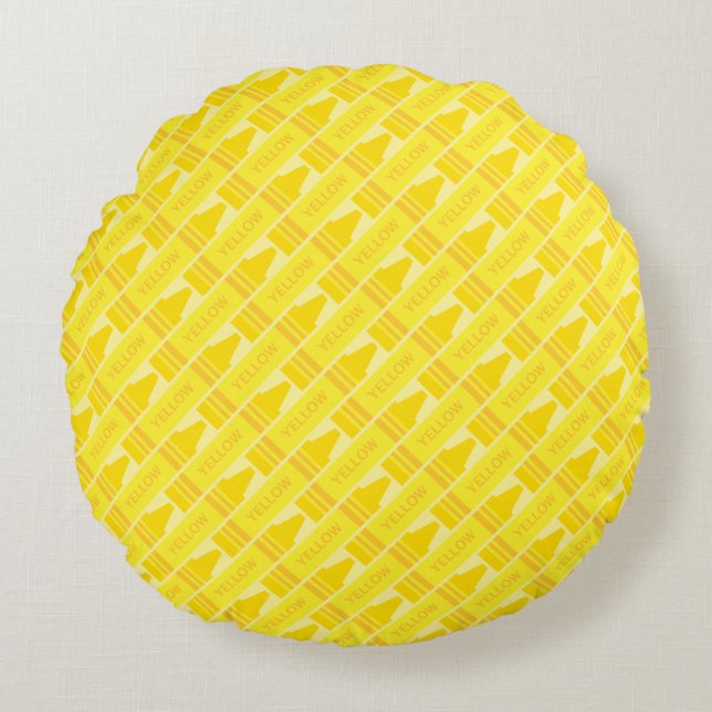 Cute Yellow Crayon Artsy Pattern Round Cushion (Front)