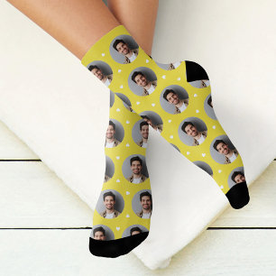 Cute Yellow Custom Boyfriend Photo Heart Socks