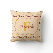 Cute Yellow Dachshund Monogram Name Throw Pillow