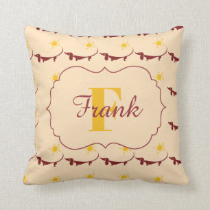 Cute Yellow Dachshund Monogram Name Throw Pillow