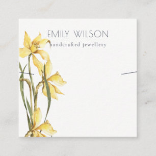 Cute Yellow Daffodil Floral Band Necklace Display Square Business Card