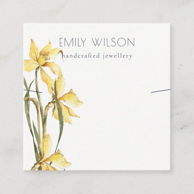 Cute Yellow Daffodil Floral Band Necklace Display Square Business Card (Front)