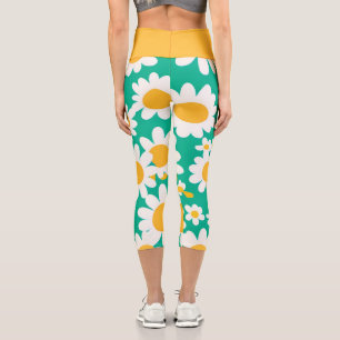 Cute Yellow Daisy Flower Botanical pattern girly Capri Leggings