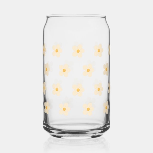 Cute Yellow Daisy Printed Can Glass  (Front)