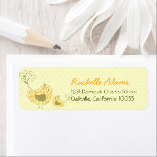 Cute Yellow Damask Mummy & Baby Bird Chic Address