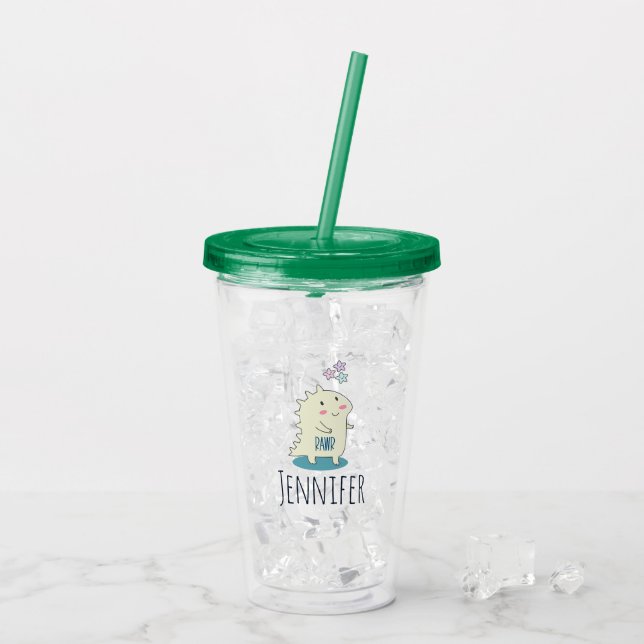 Cute Yellow Dino with Happy Stars Acrylic Tumbler (Back Ice)