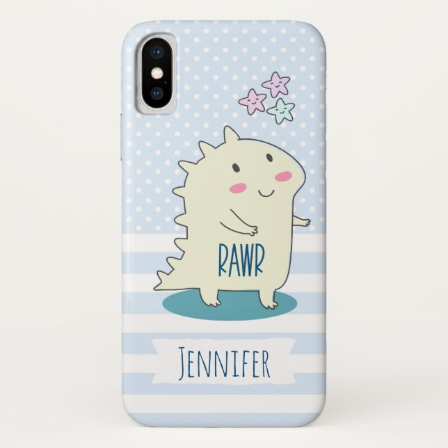Cute Yellow Dino with Happy Stars Case-Mate iPhone Case (Back)