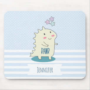 Cute Yellow Dino with Happy Stars Mouse Mat