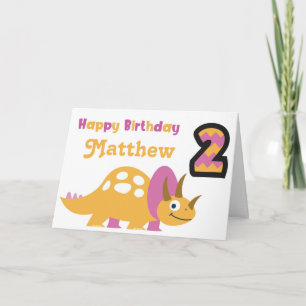 Cute Yellow Dinosaur 2nd Birthday Card