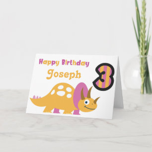 Cute Yellow Dinosaur 3rd Birthday Card