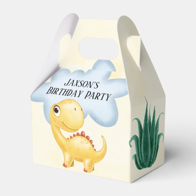 Cute Yellow Dinosaur Boy Birthday Party  Favour Box (Front Side)
