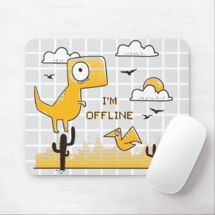 Cute Yellow Dinosaur "I'M OFFLINE" Grid Mouse Pad