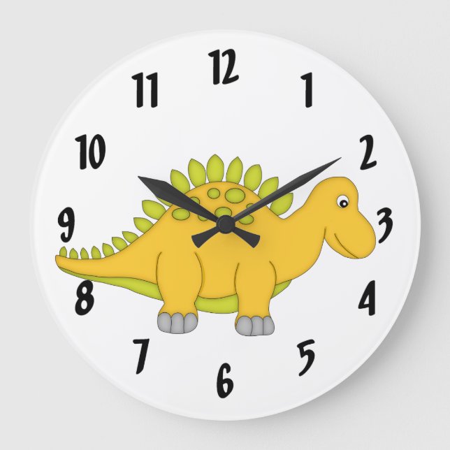 Cute Yellow Dinosaur Kid's wall-clock/Medium Large Clock (Front)