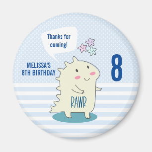 Cute Yellow Dinosaur with Happy Stars Birthday Magnet
