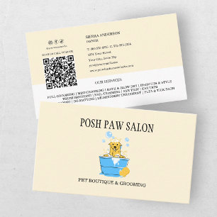 Cute Yellow Dog Grooming Boutique Pet QR Code Business Card