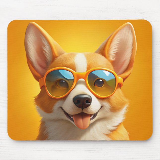 Cute yellow dog wearing 🕶️ mouse mat (Front)