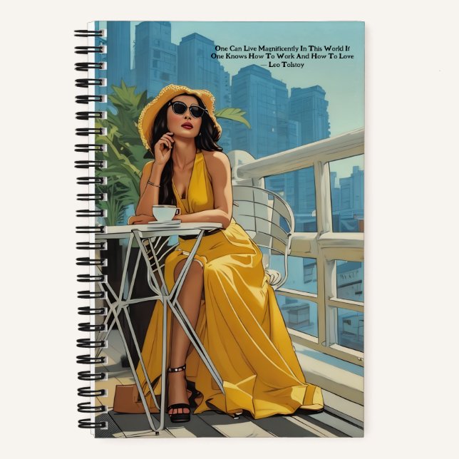 Cute Yellow Dress Coffee Leo Tolstoy Quote Journal (Front)