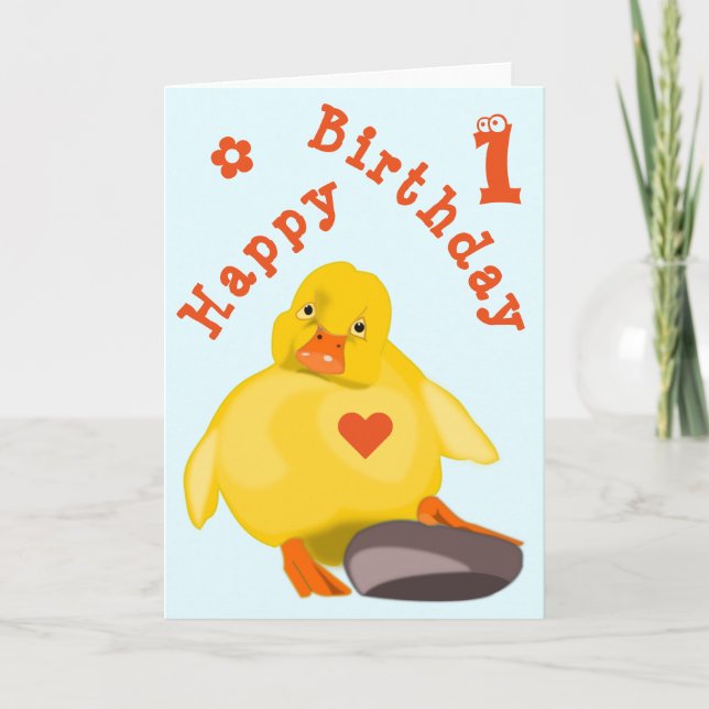 Cute Yellow Duck Baby Birthday Card (Front)