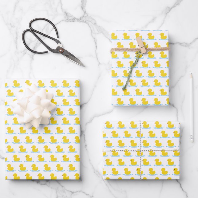 Cute Yellow Duck Baby Shower Wrapping Paper Sheet (Front)