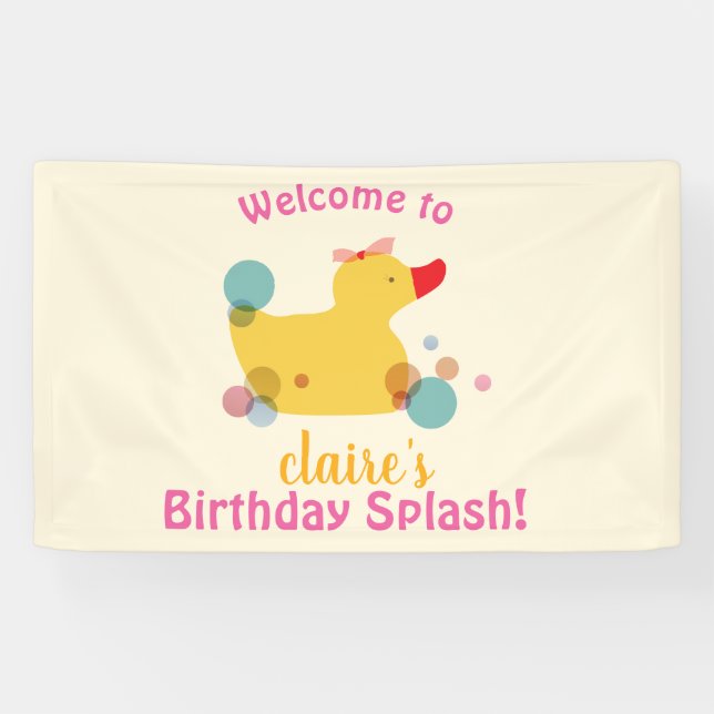 Cute Yellow Duck Birthday Party Banner (Horizontal)