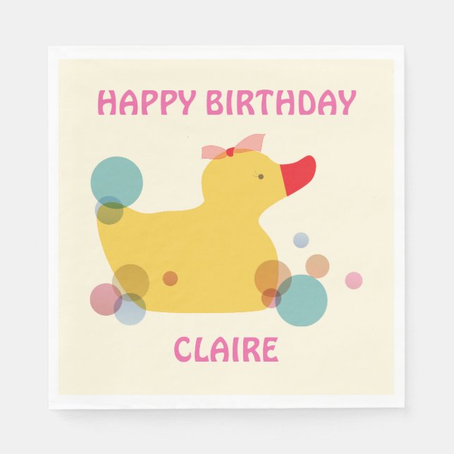 Cute Yellow Duck Birthday Party Napkin (Front)