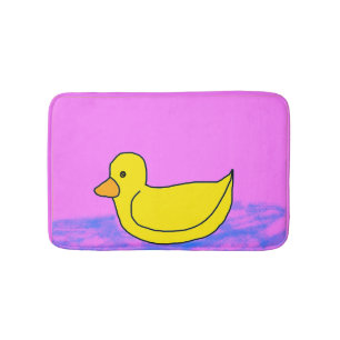 cute yellow duck on pink bath mat