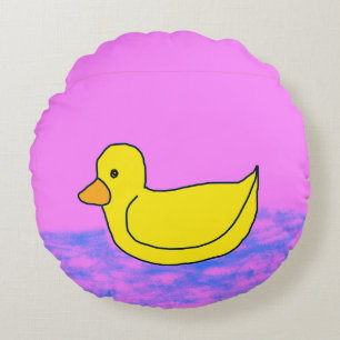 cute yellow duck on pink Round Pillow