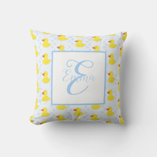 Cute Yellow Duck Pattern Monogram Baby Girl Cushion