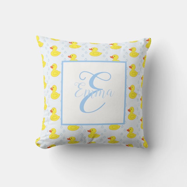 Cute Yellow Duck Pattern Monogram Baby Girl Cushion (Front)
