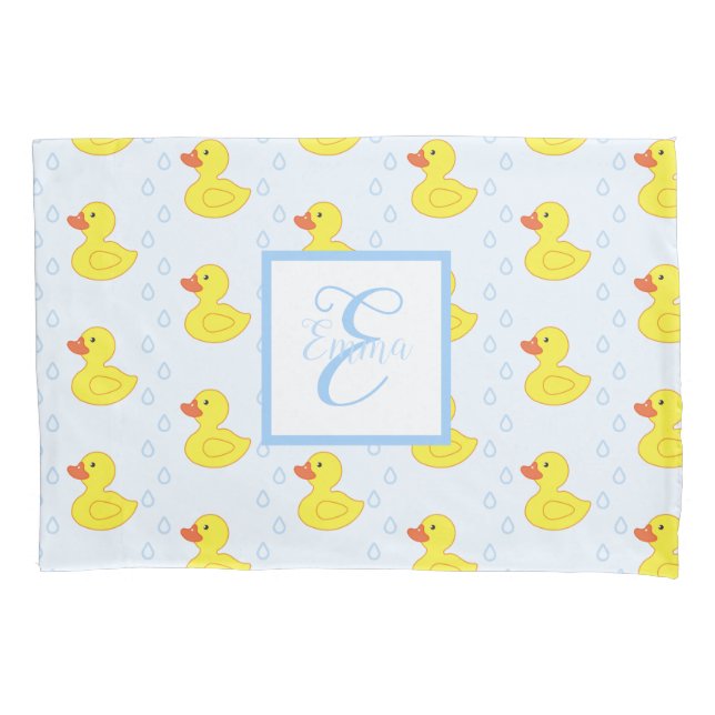 Cute Yellow Duck Pattern Monogram Little Girl Pillowcase (Front)