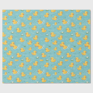 Cute Yellow Duck Pond Pattern Wrapping Paper