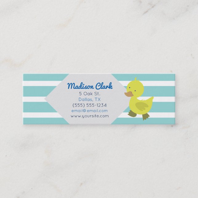 Cute Yellow Duck with Blue Stripes Business Cards (Front)
