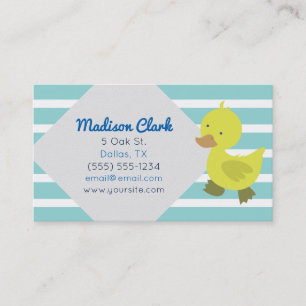 Cute Yellow Duck with Blue Stripes Business Cards