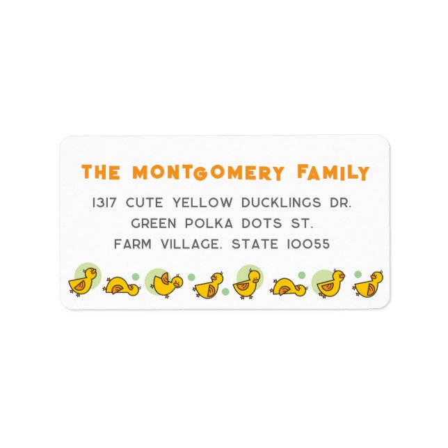 Cute Yellow Duckies Green Dots Baby Shower Address Label (Front)