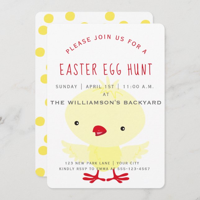 Cute Yellow Duckling | Easter Egg Hunt Invitation (Front/Back)