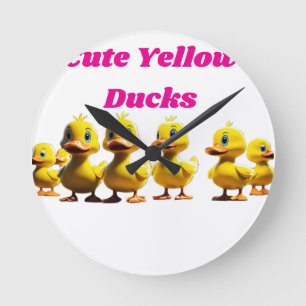 Cute Yellow Ducks Playing Basketball – Cinematic Round Clock
